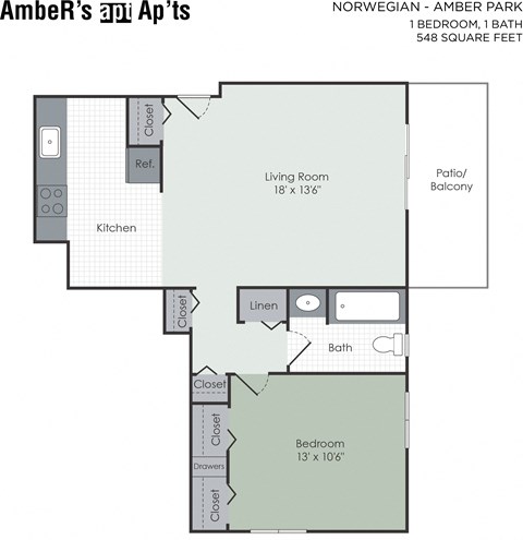 One bedroom floorplan layout